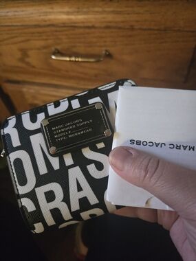 Marc Jacobs Black & White Jumbled Logo Compact Wallet
